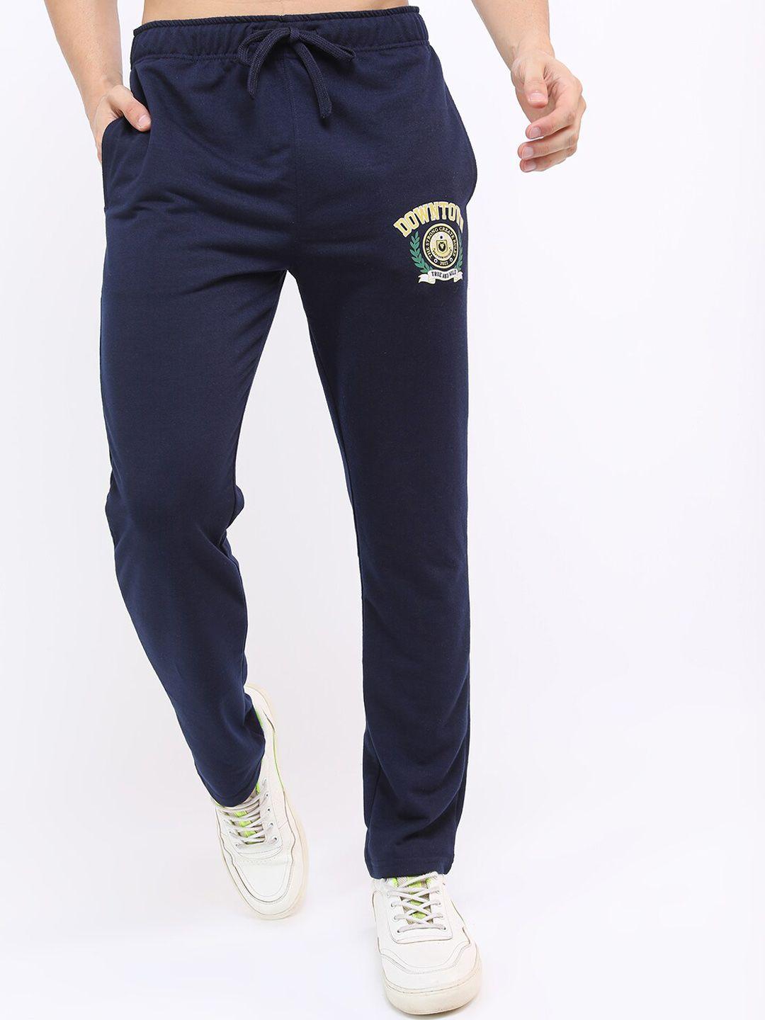 ketch men navy blue printed track pants