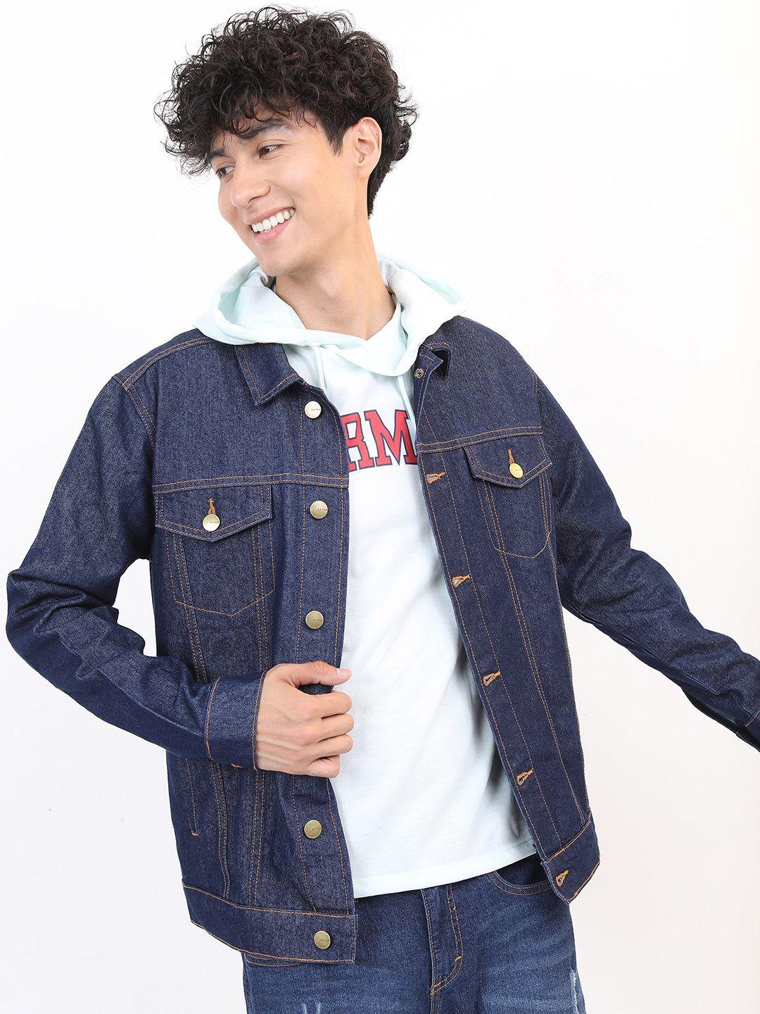 ketch men navy blue washed denim jacket