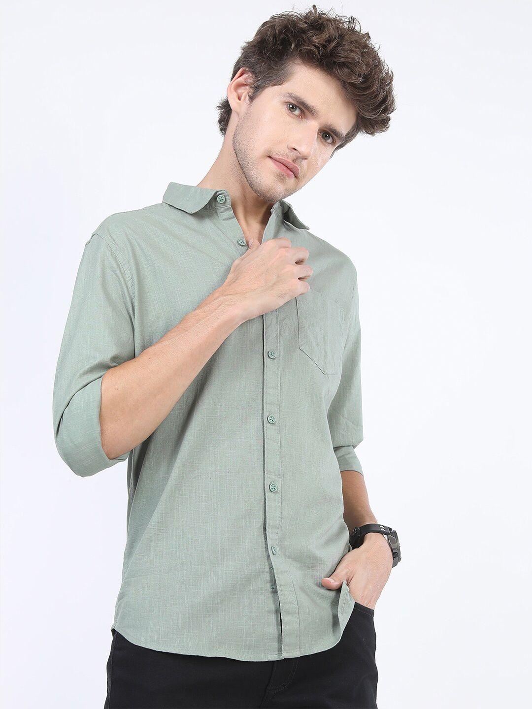 ketch men olive green solid slim fit casual shirt