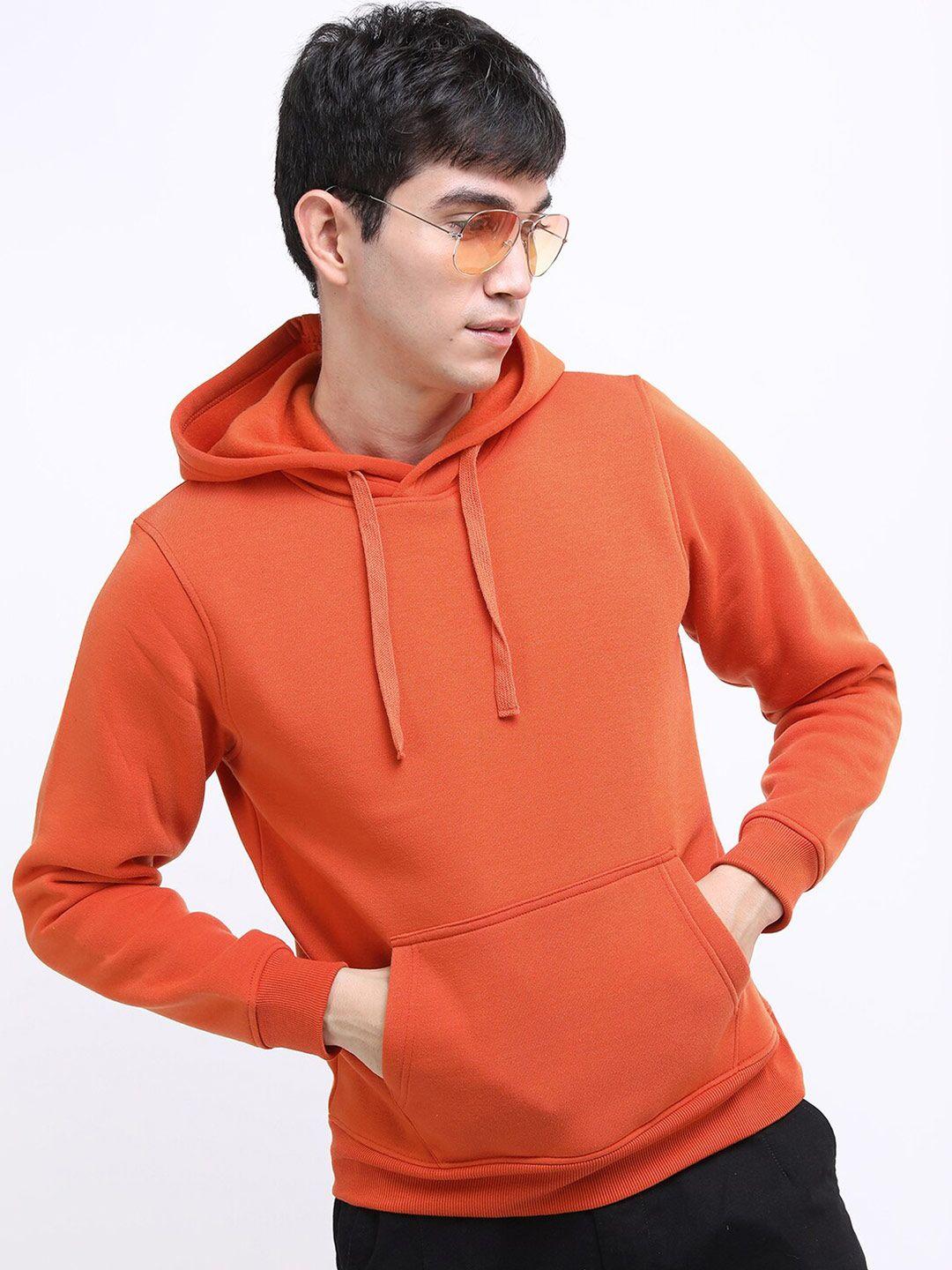 ketch men orange hooded solid sweatshirt