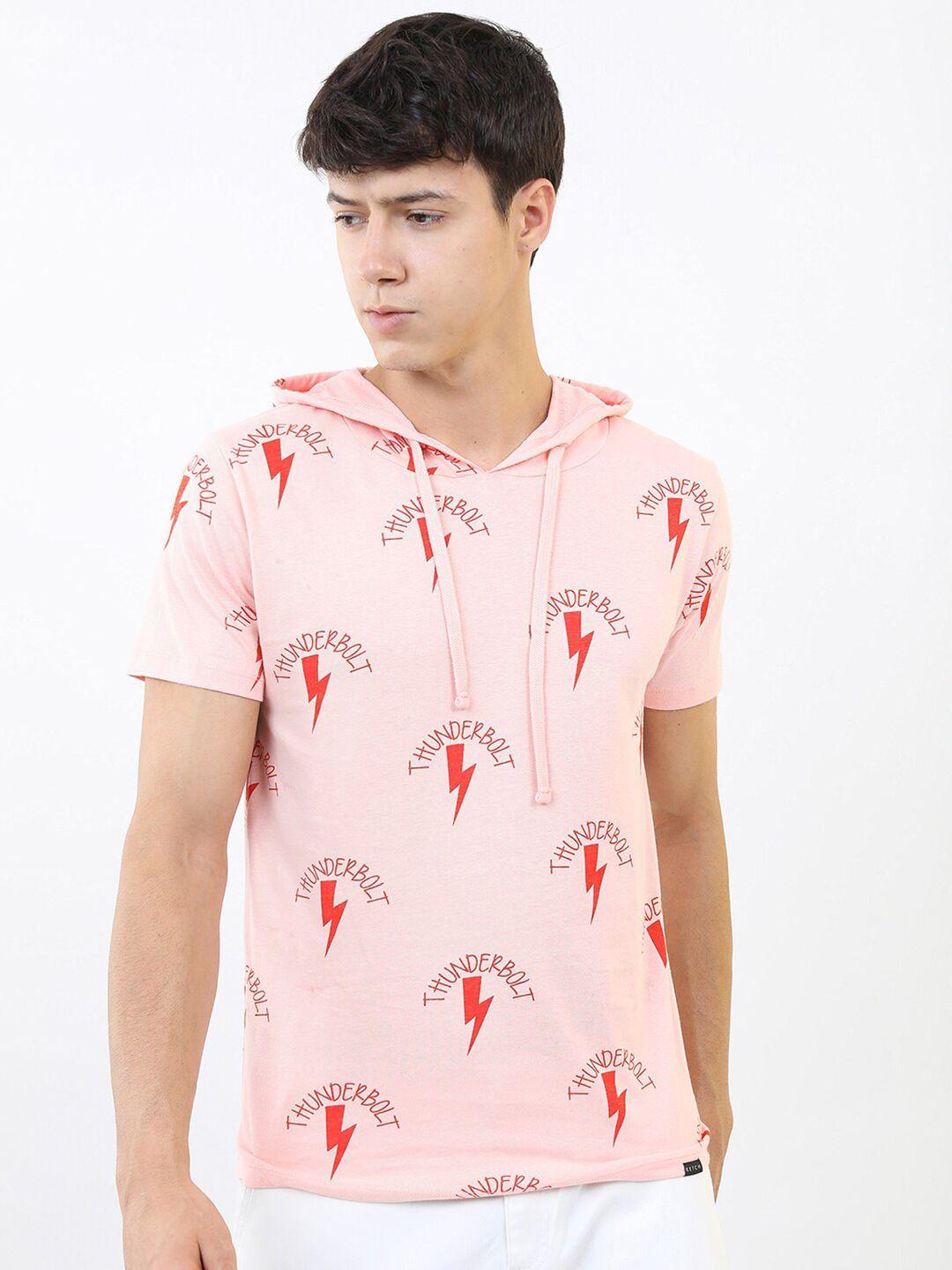 ketch men pink printed slim fit cotton t-shirt