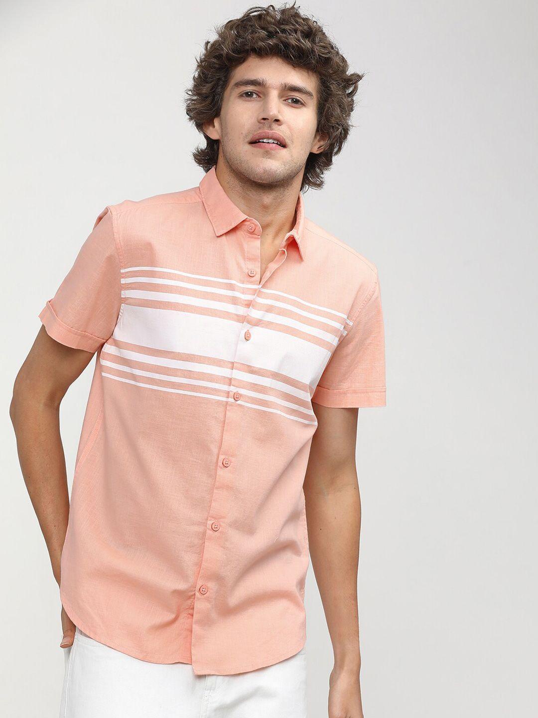 ketch men pink slim fit horizontal stripes opaque striped casual shirt