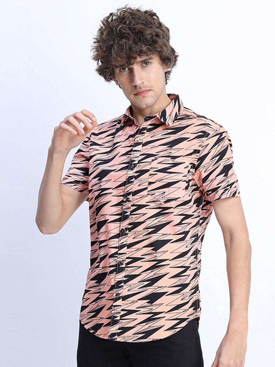 ketch men pink slim fit printed casual shirt