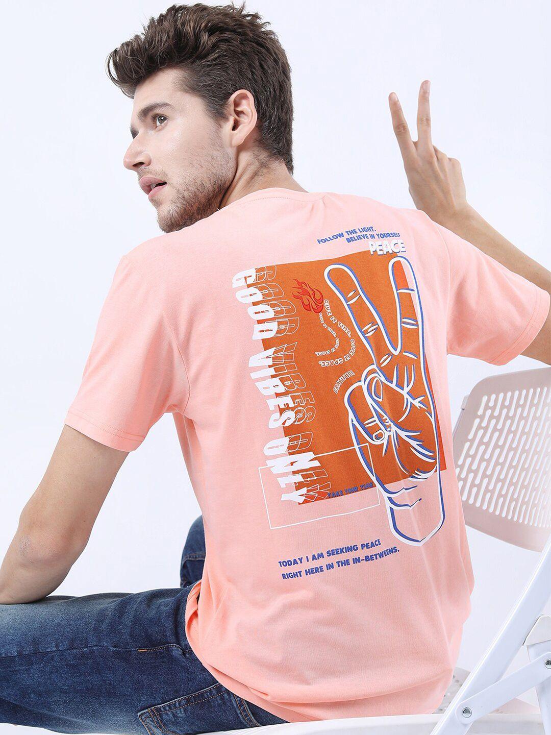 ketch men pink typography printed slim fit t-shirt