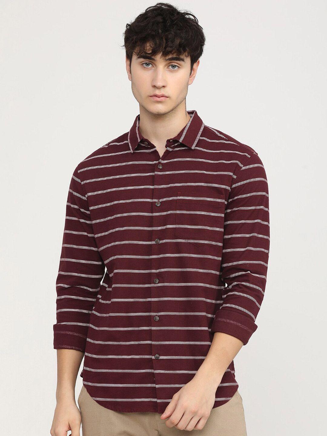 ketch men purple striped casual shirt