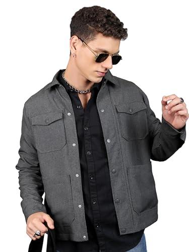 ketch men regular fit grey jacket (khjk000141