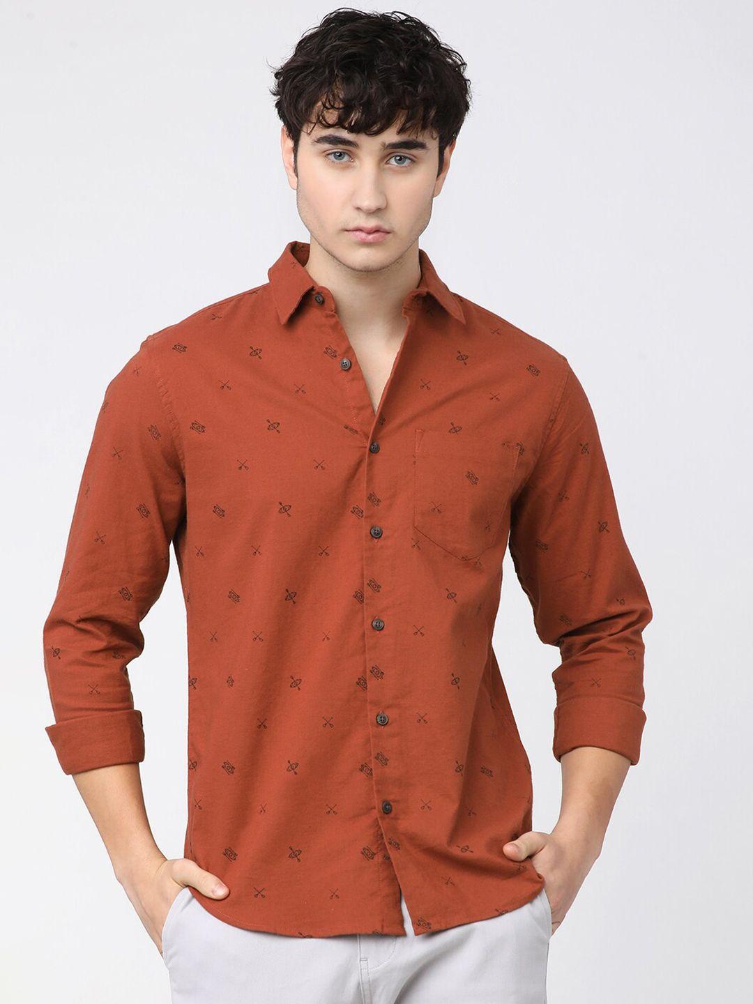 ketch men rust slim fit opaque printed casual shirt