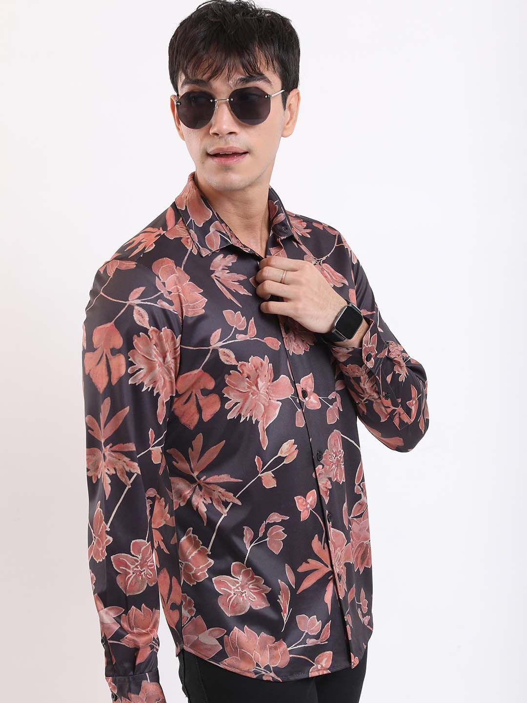 ketch men rust slim fit opaque printed casual shirt