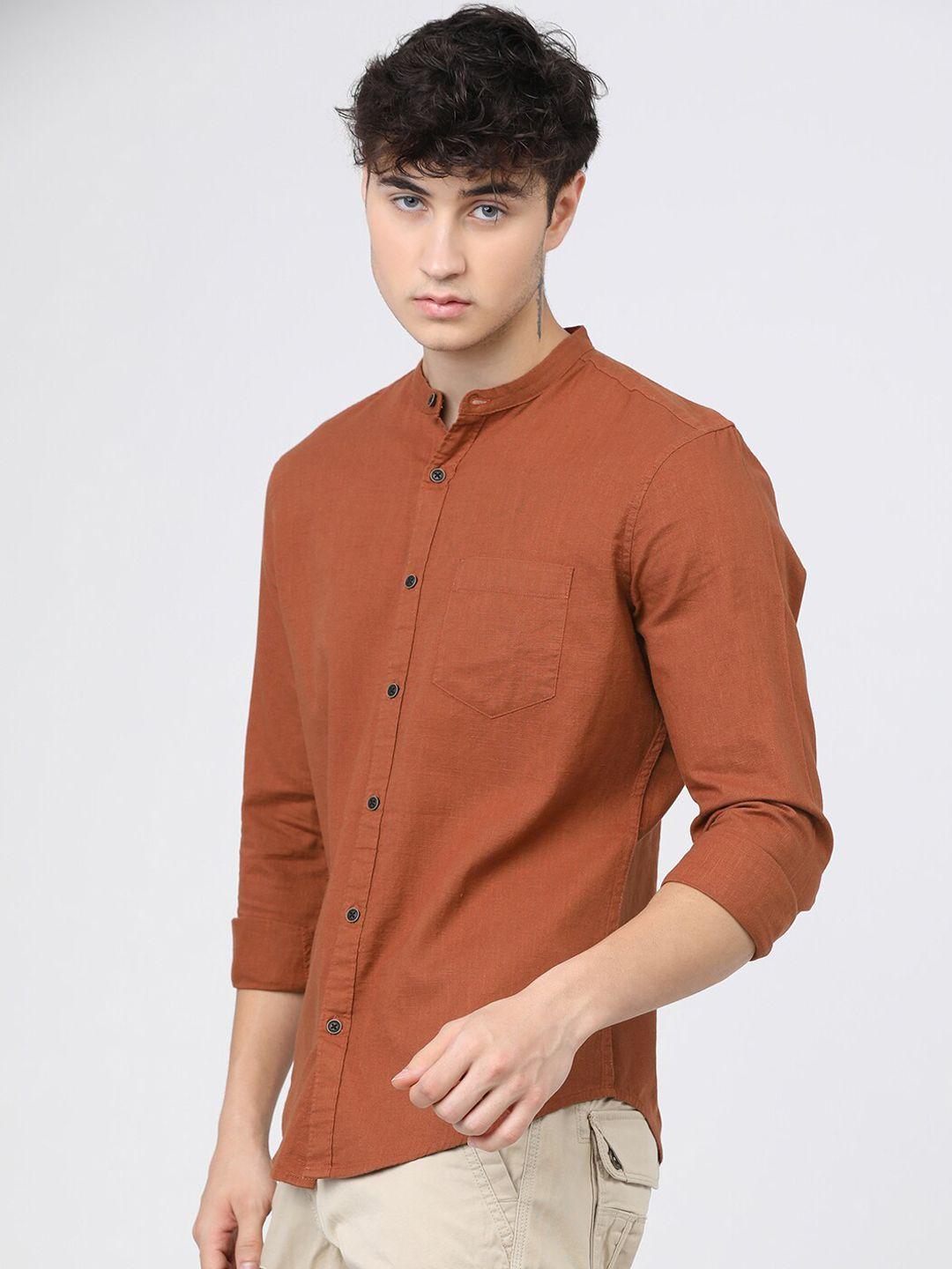 ketch men rust solid slim fit opaque cotton casual shirt