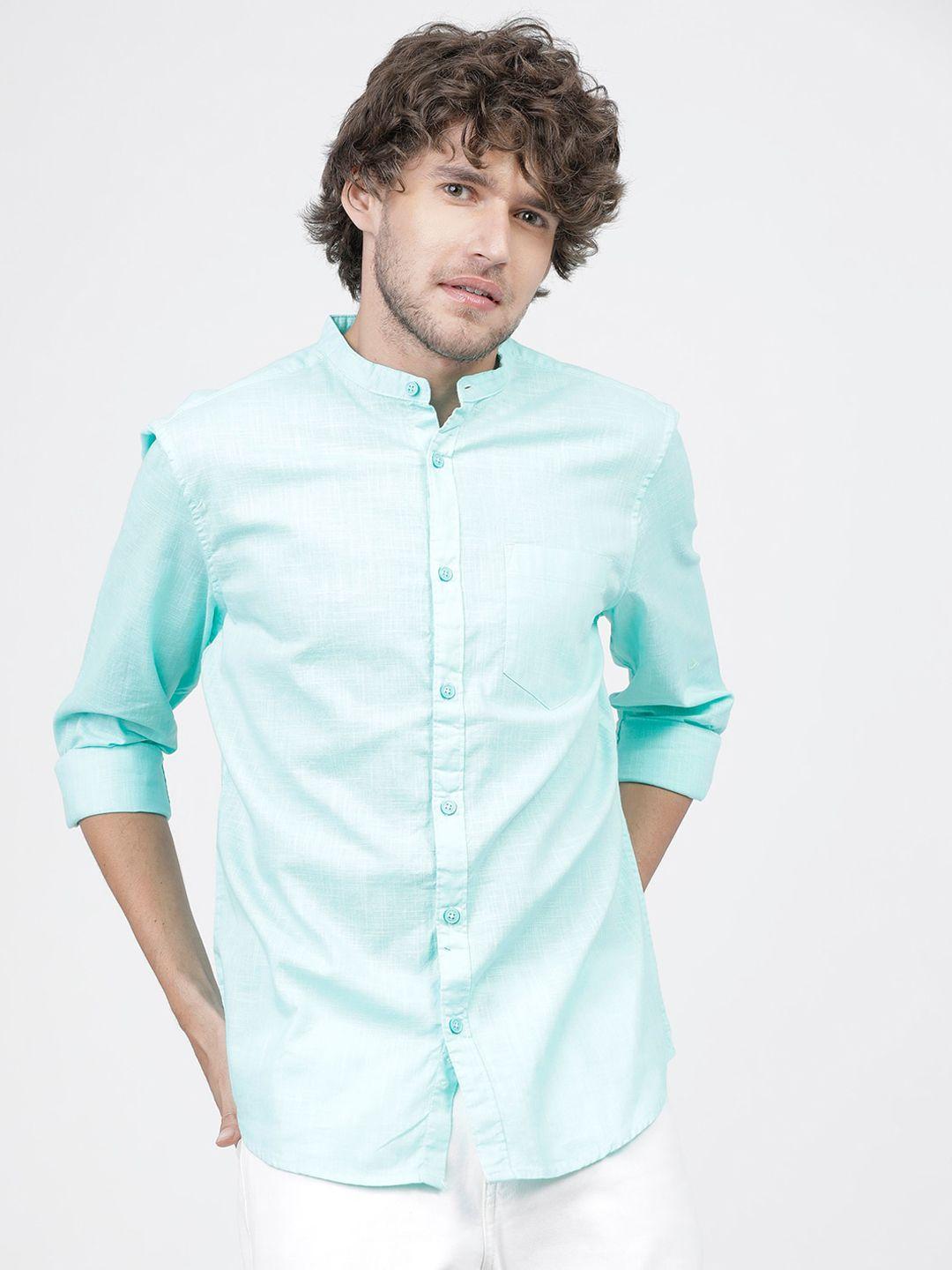 ketch men sea green slim fit textured casual shirt