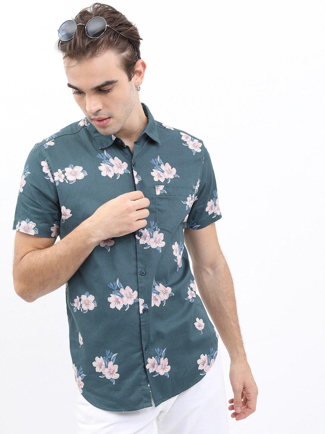 ketch men slim fit floral printed cotton casual shirt