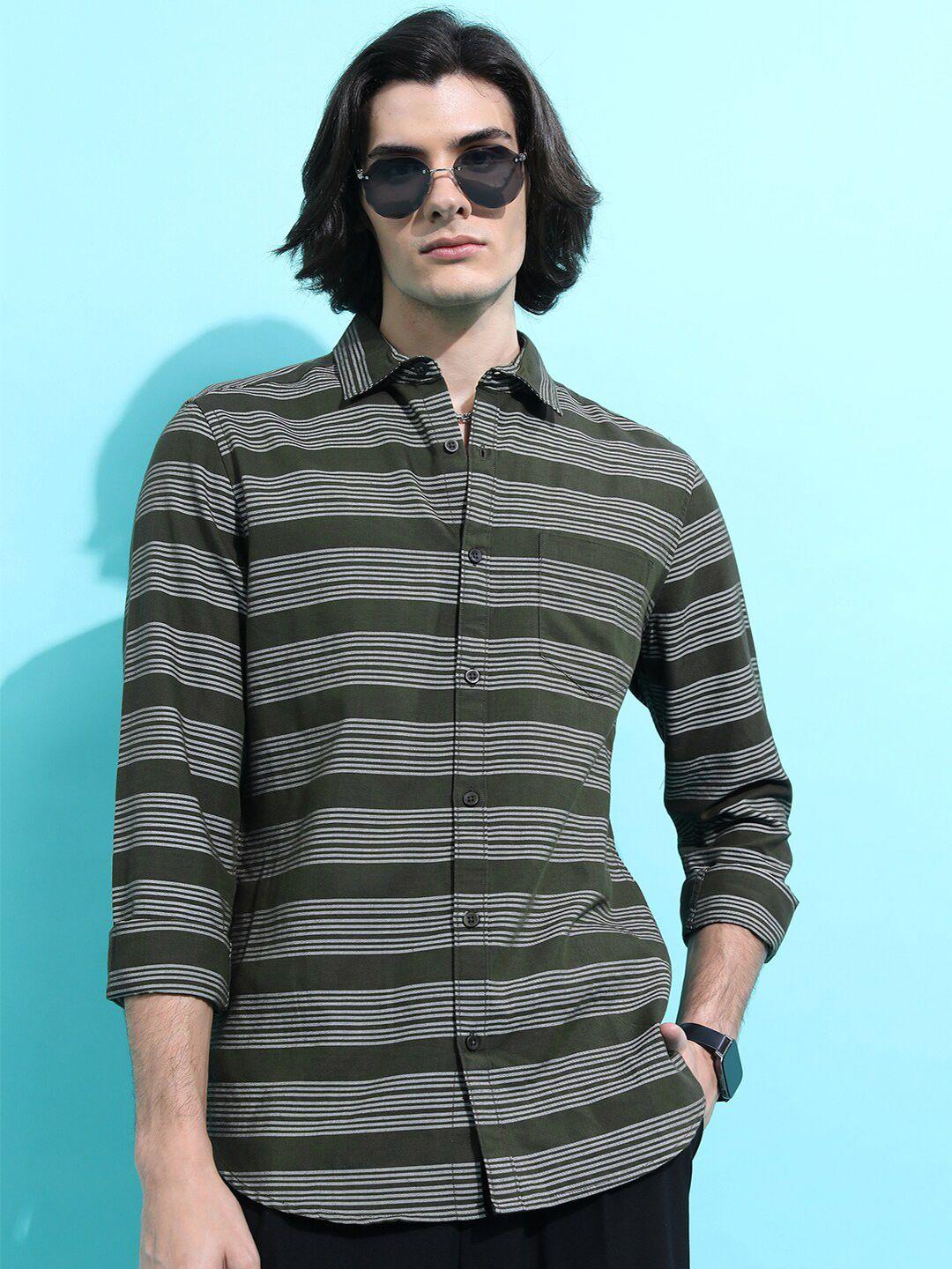 ketch men slim fit horizontal stripes casual shirt