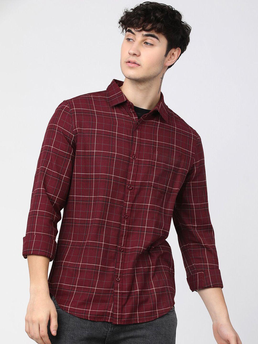 ketch men slim fit tartan checked casual shirt