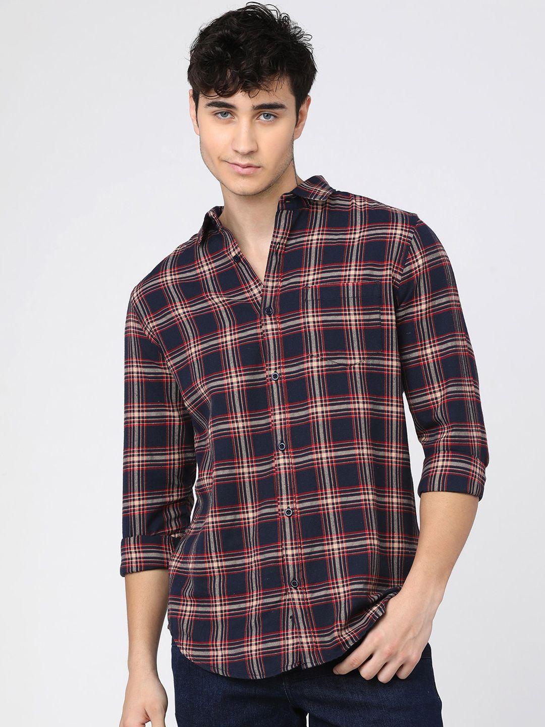 ketch men slim fit tartan checks casual shirt