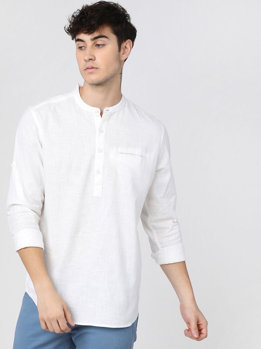 ketch men white slim fit casual cotton shirt