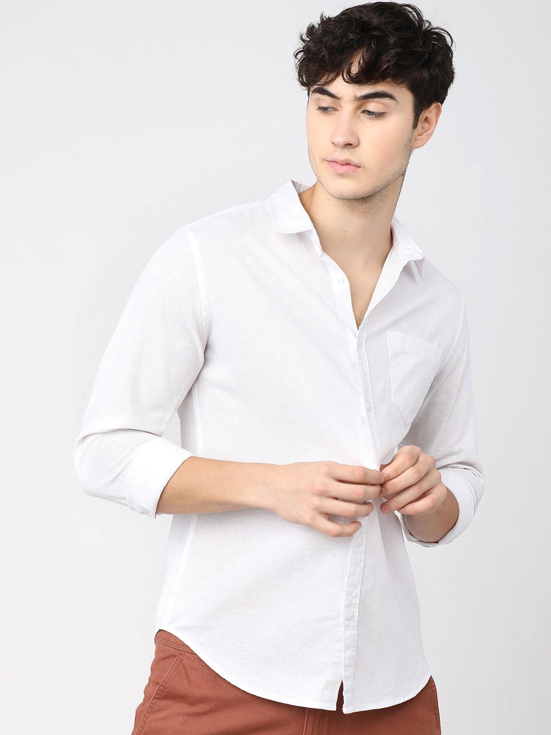 ketch men white slim fit opaque casual cotton shirt