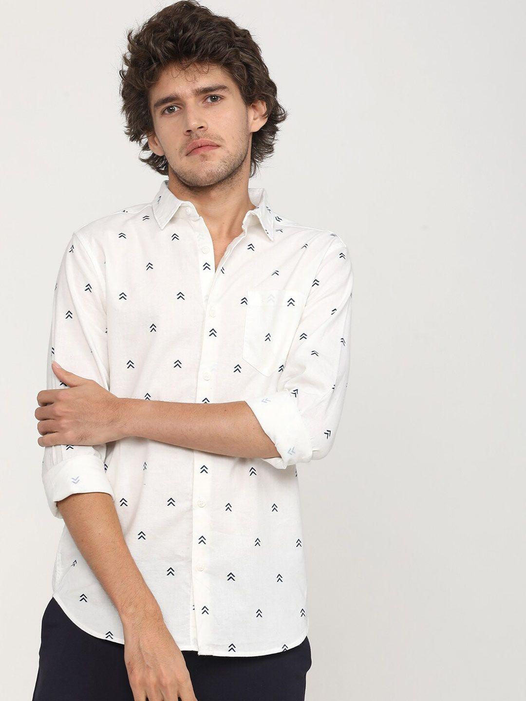 ketch men white slim fit opaque printed casual shirt