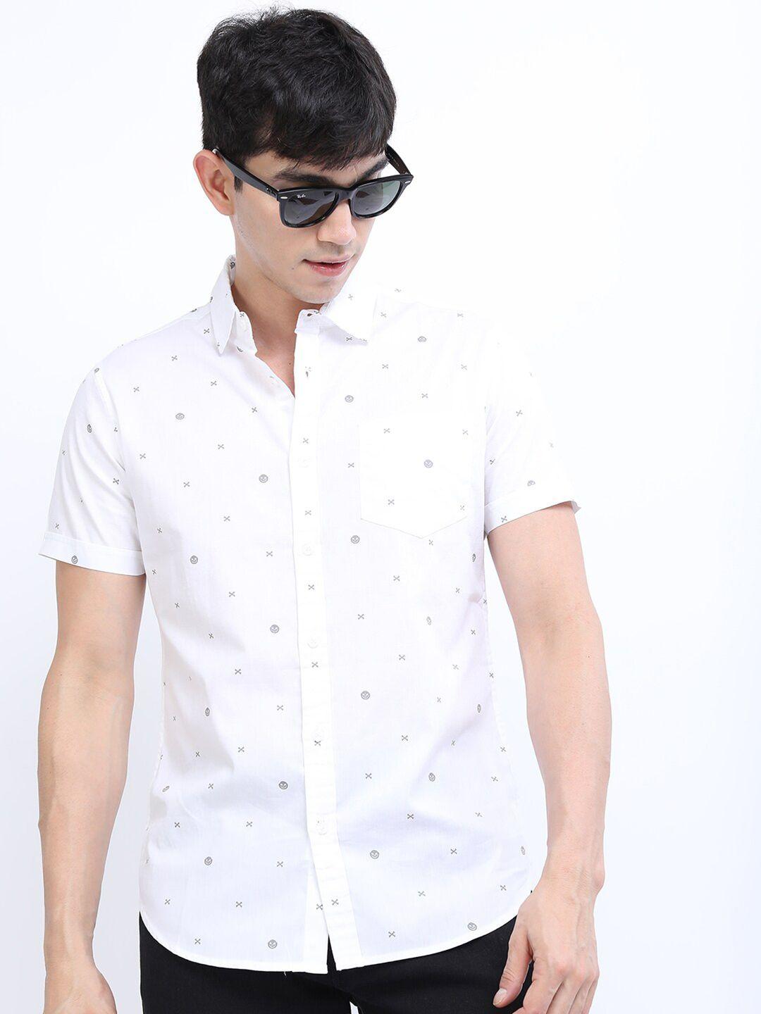 ketch men white slim fit printed casual shirt