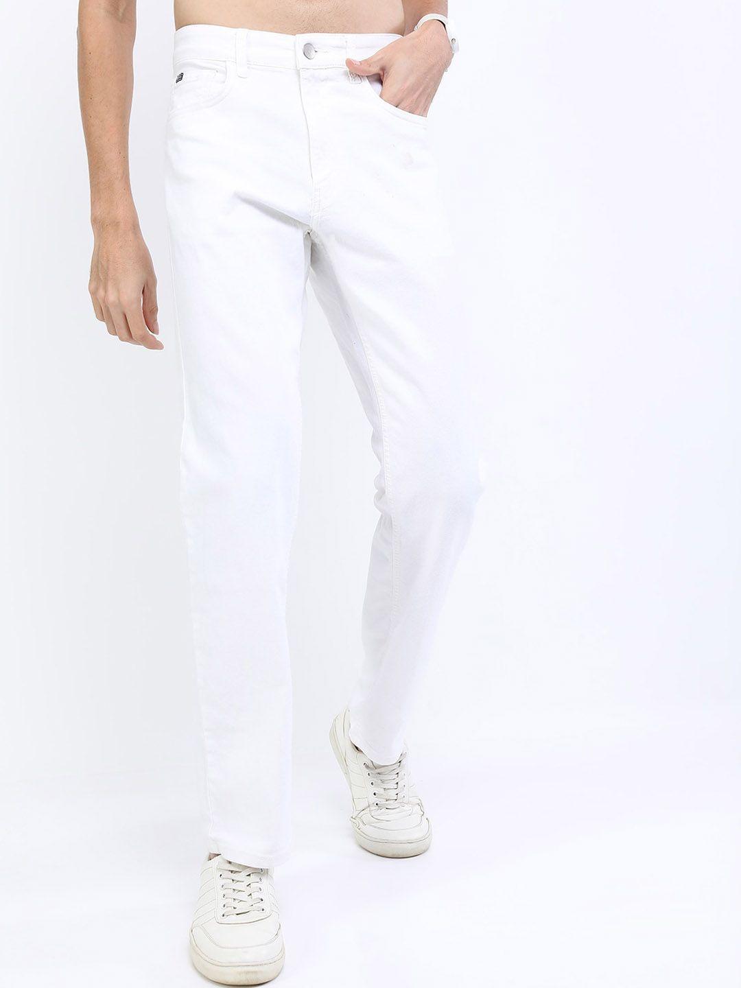 ketch men white straight fit stretchable jeans