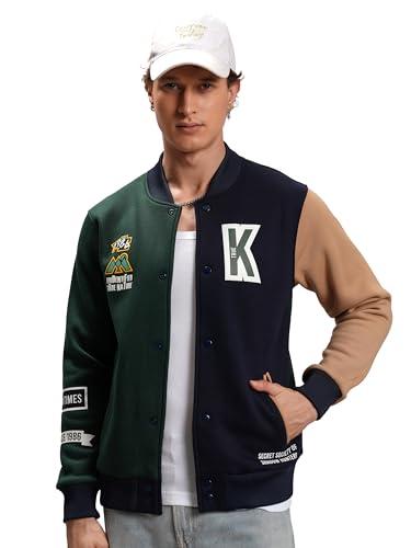 ketch mens full sleeve regular fit jacket khbj000006 green/navy s