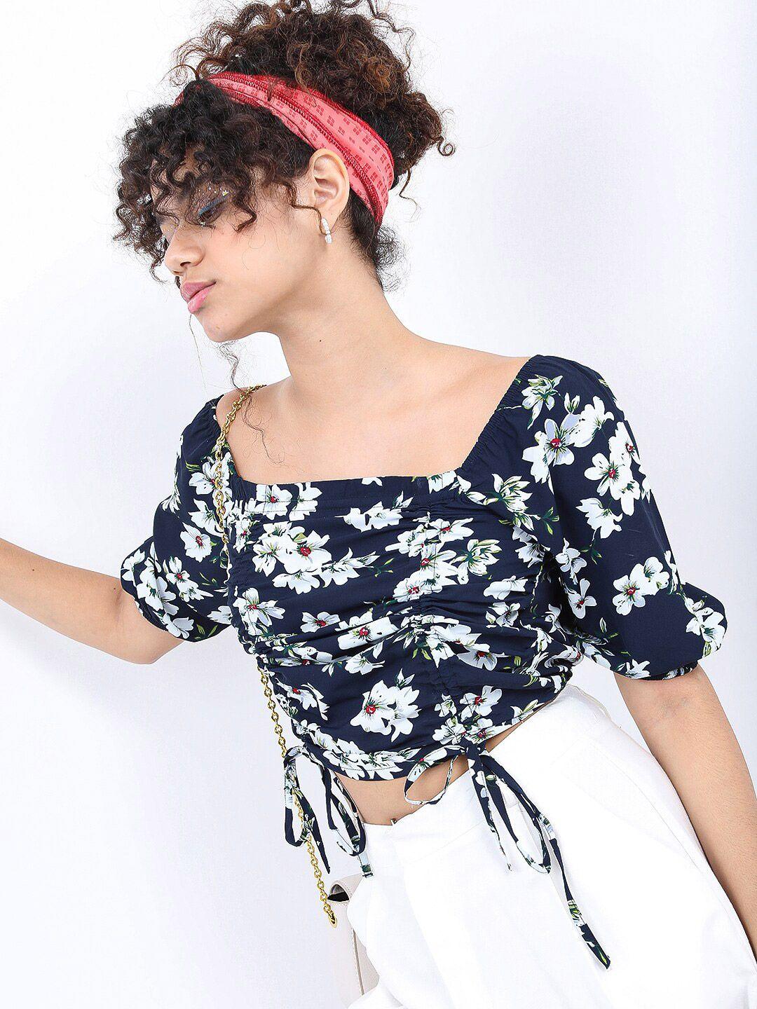 ketch navy blue floral print crop top