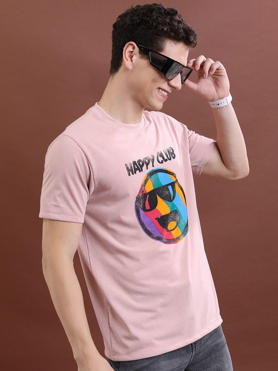 ketch peach-coloured graphic printed relaxed fit t-shirt