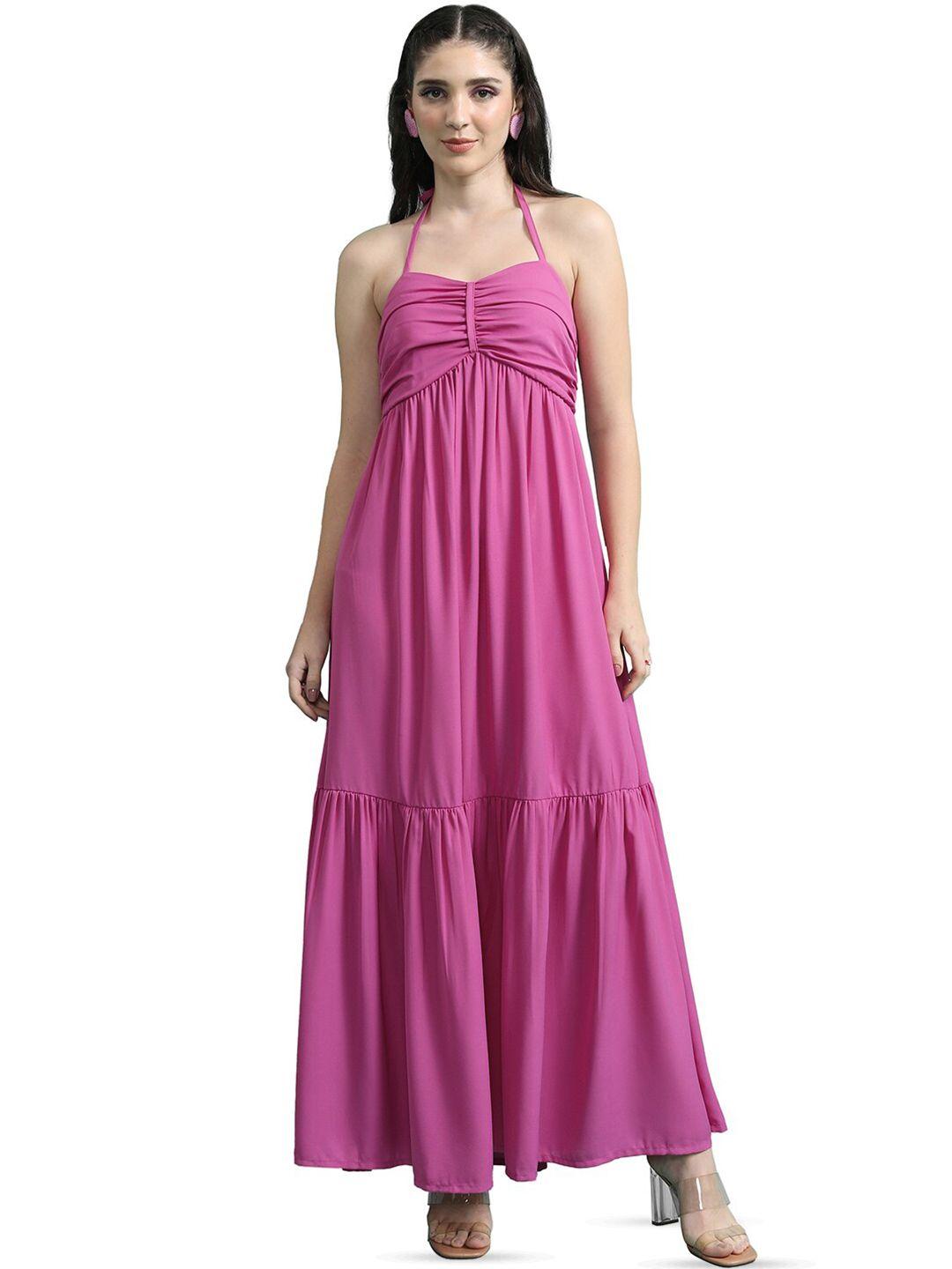 ketch pink halter neck sleeveless smocked maxi dress