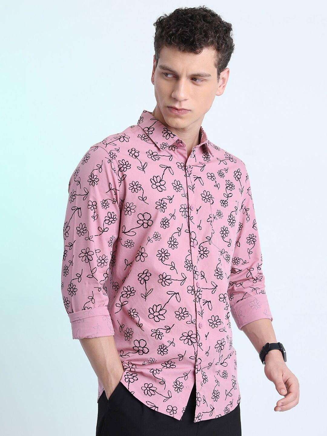 ketch pink slim fit floral printed cotton casual shirt