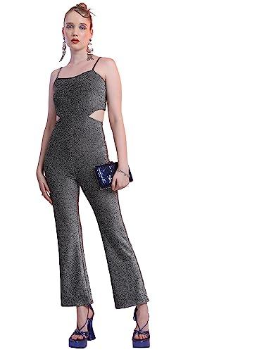 ketch polyester blend womens fashion wear party fit jump suit standard length dress (khjs000025_silver/black_m)