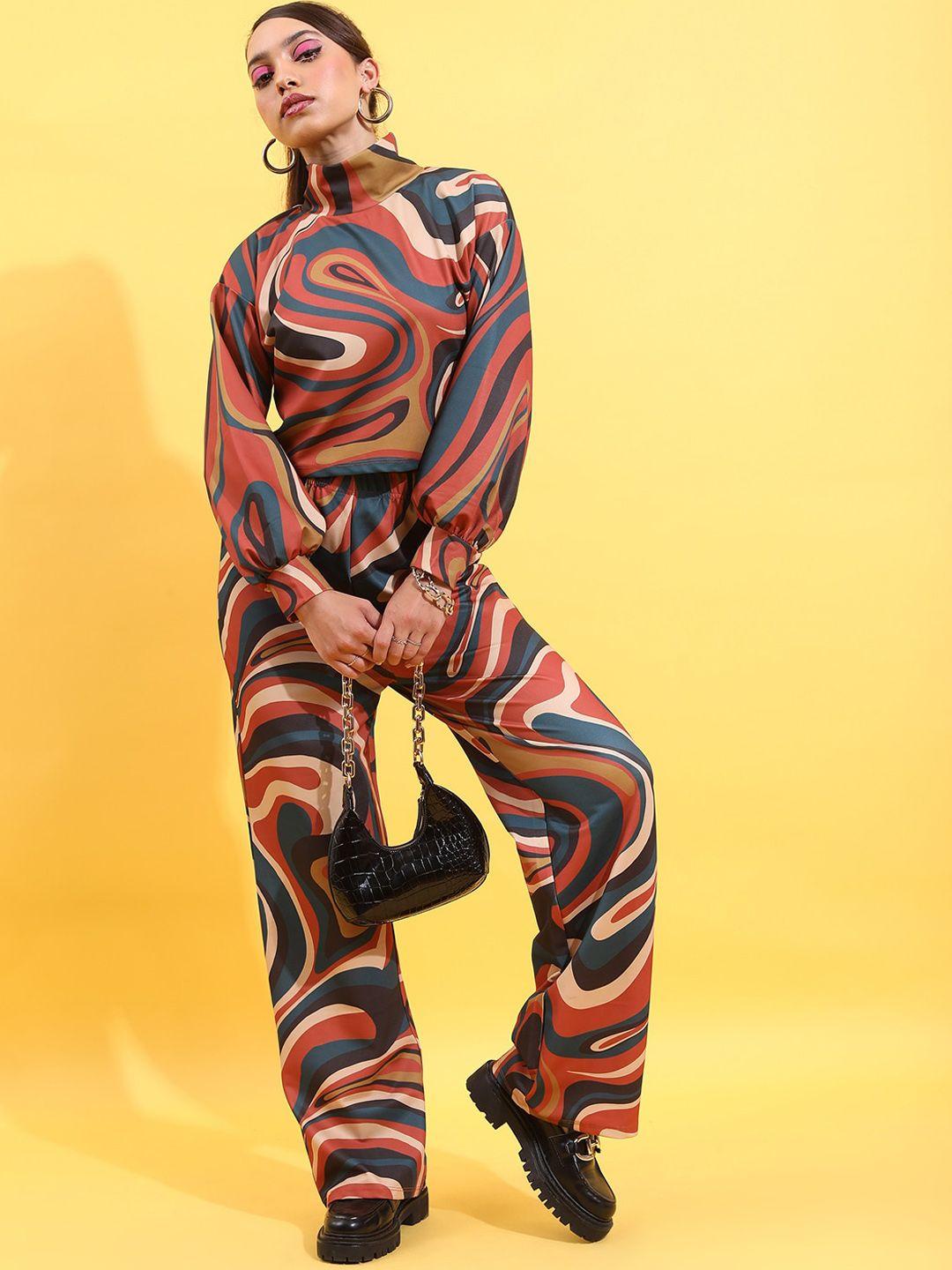 ketch printed high neck top with wide leg trousers
