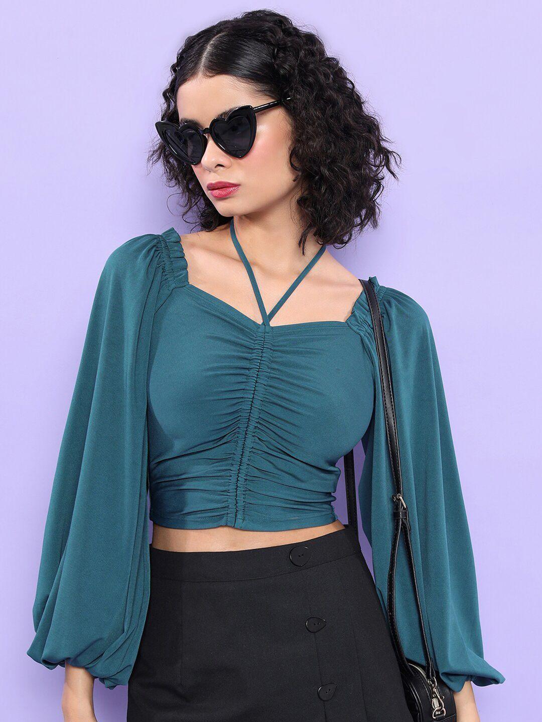 ketch puff sleeves gathered fitted crop top