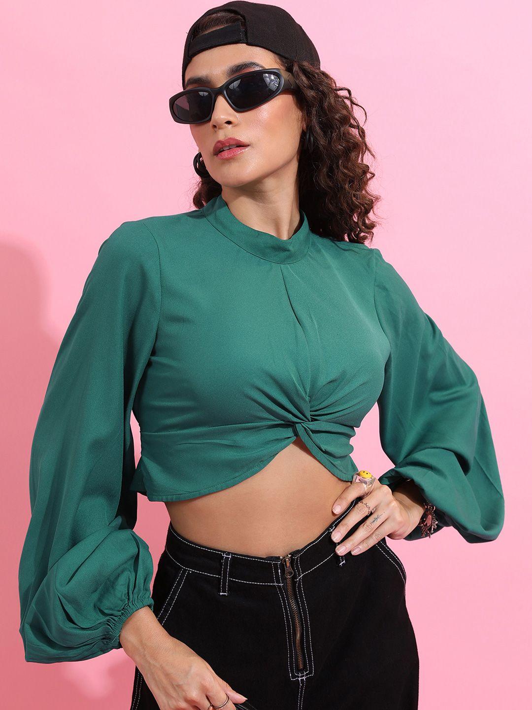 ketch puff sleeves twisted crop top