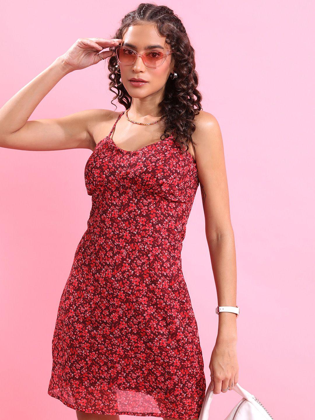 ketch red floral printed a-line dress