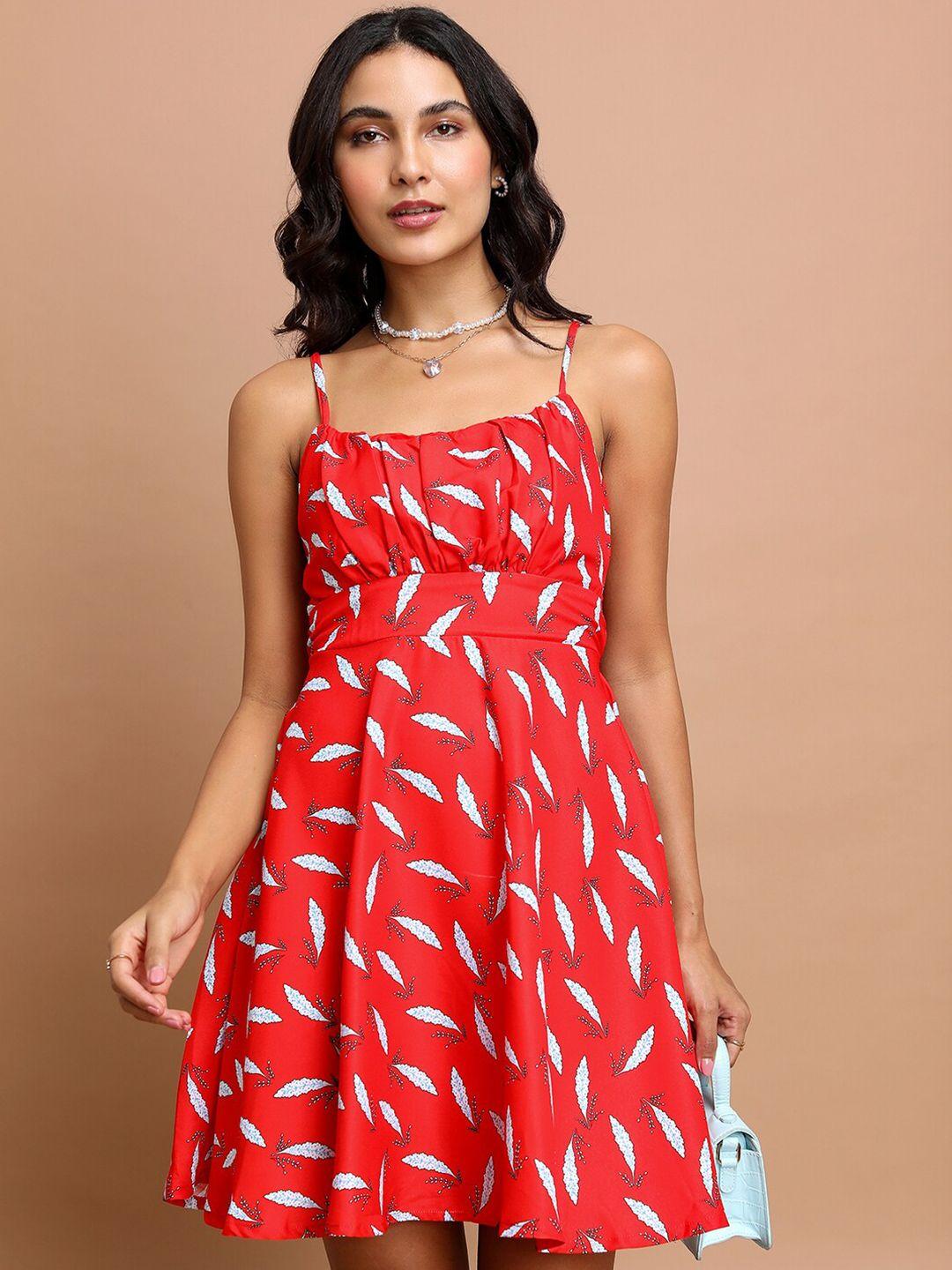 ketch red floral printed cut-outs tie-up fit & flare dress