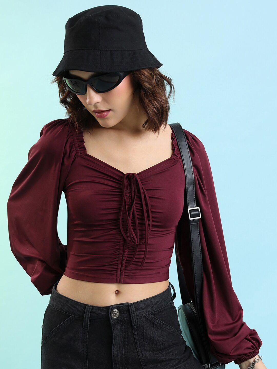 ketch ruched puff sleeve crop top