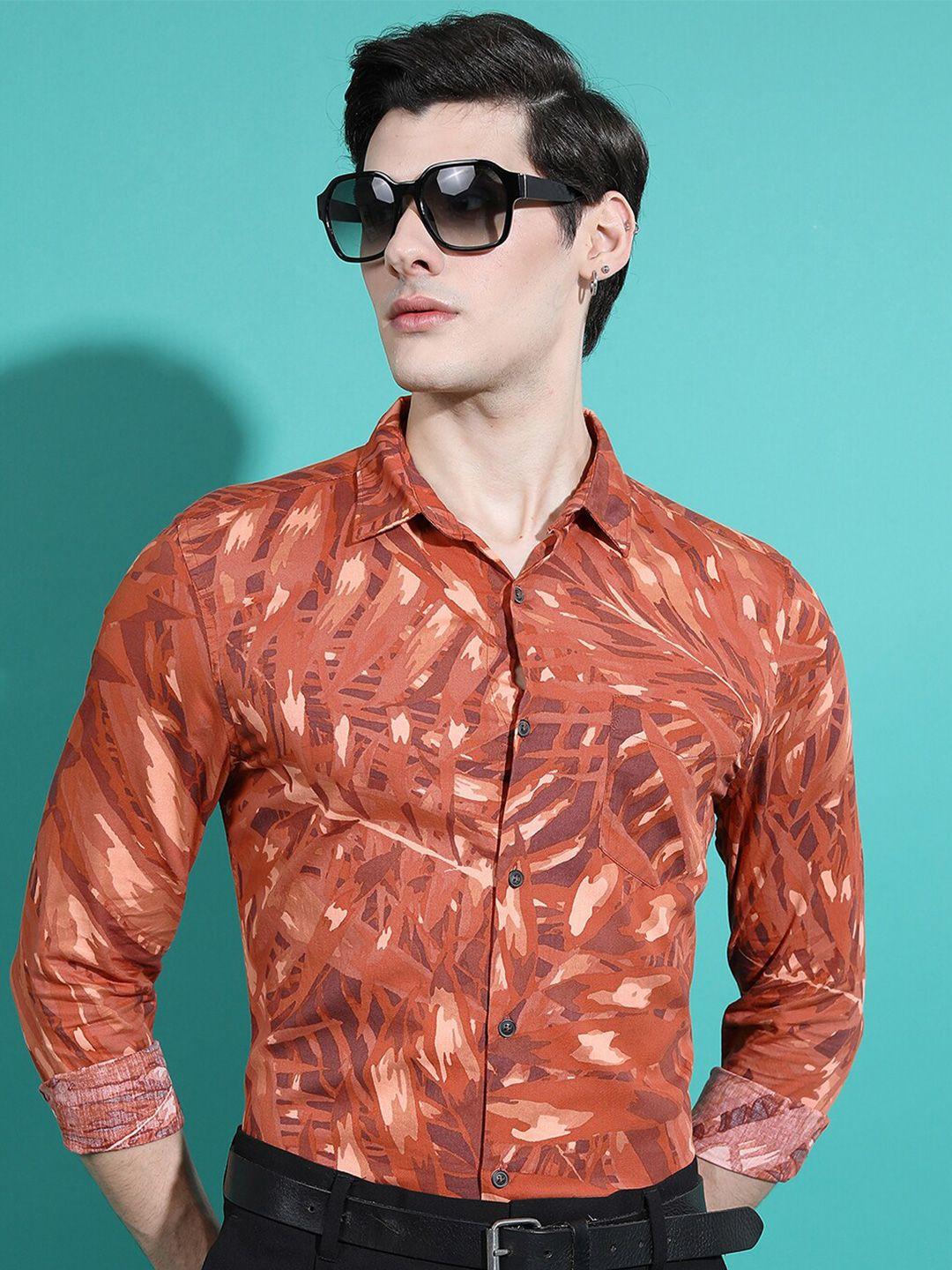 ketch slim fit abstract printed short sleeves cotton casual shirt