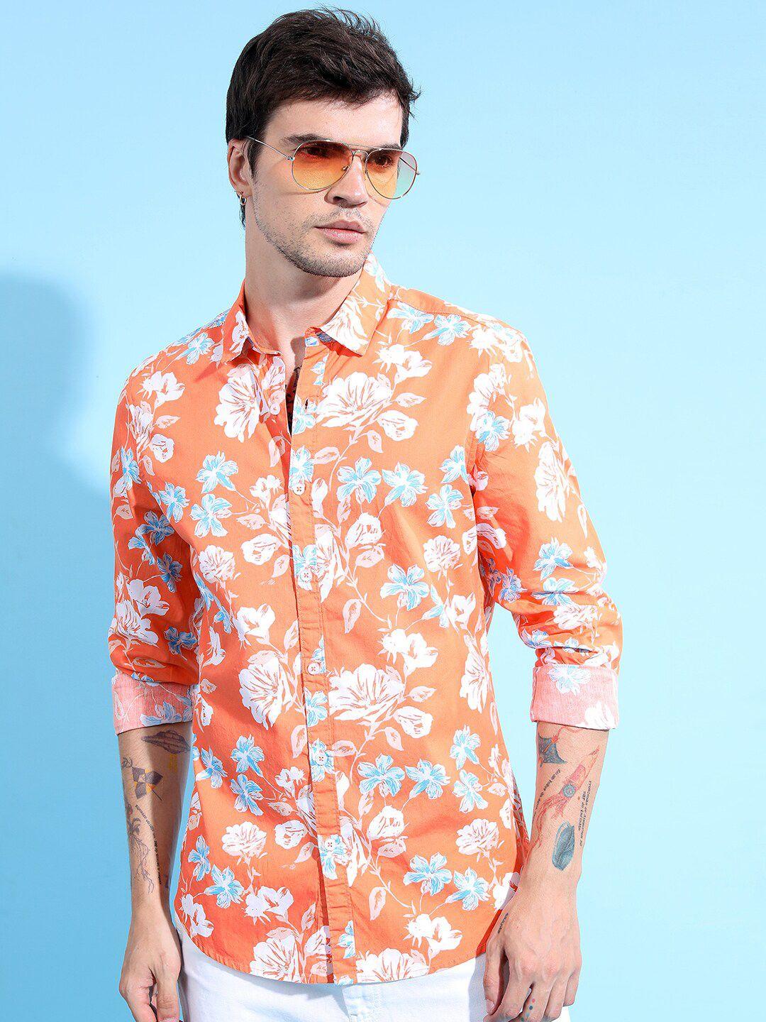 ketch slim fit floral printed casual cotton shirt