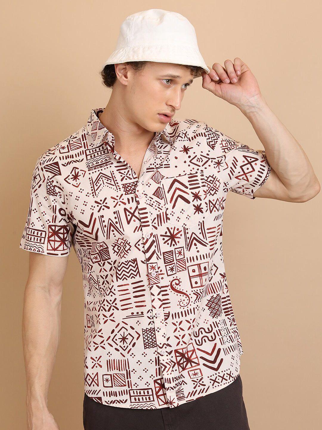 ketch slim fit geometric printed cotton casual shirt