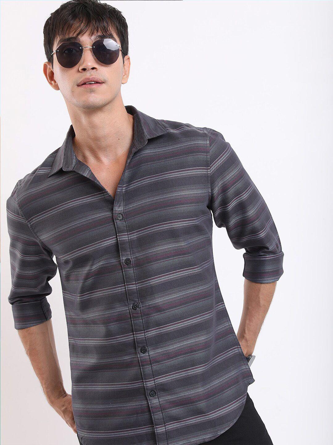 ketch slim fit horizontal striped casual shirt