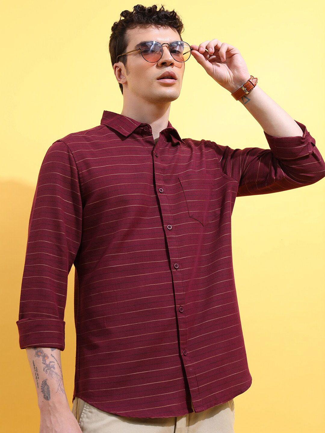 ketch slim fit horizontal striped opaque casual shirt