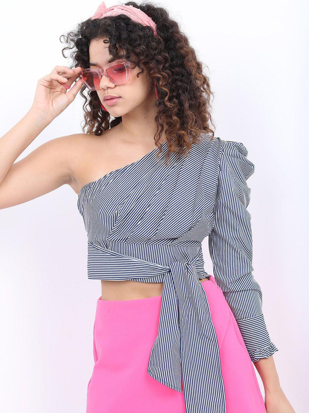 ketch striped one shoulder crop top