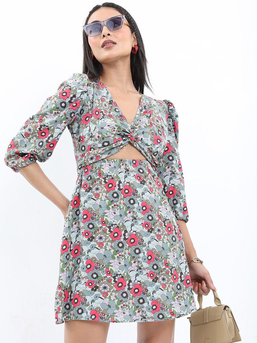 ketch v-neck floral fit & flare dress