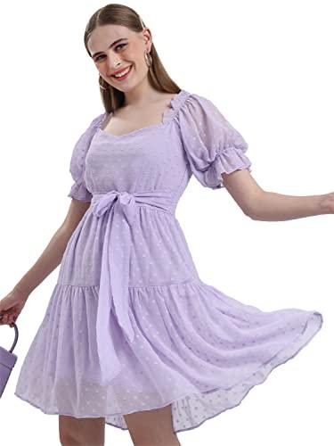 ketch women's polyester a-line midi casual dress (khj6000255_lilac