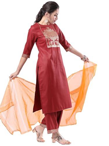 ketch women's polyester kurta set (khk3000162_red