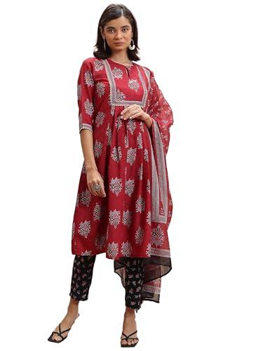 ketch women's polyester kurta set (khk3001096_green/pink