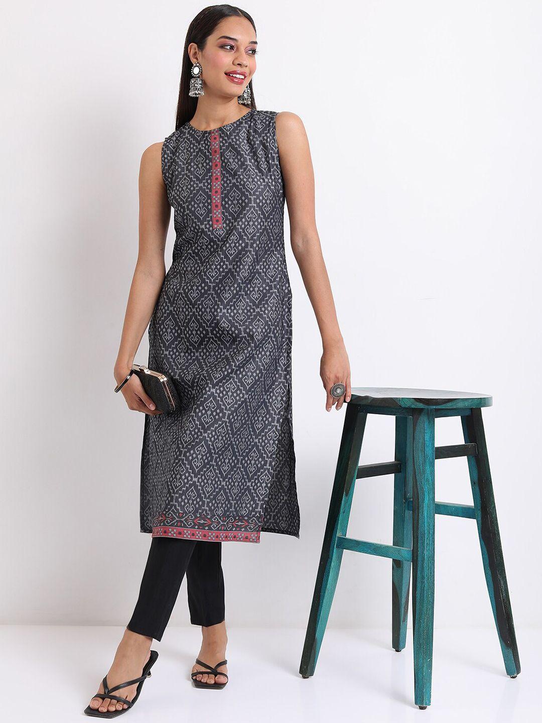 ketch women black ethnic motifs printed regular kurta with trousers