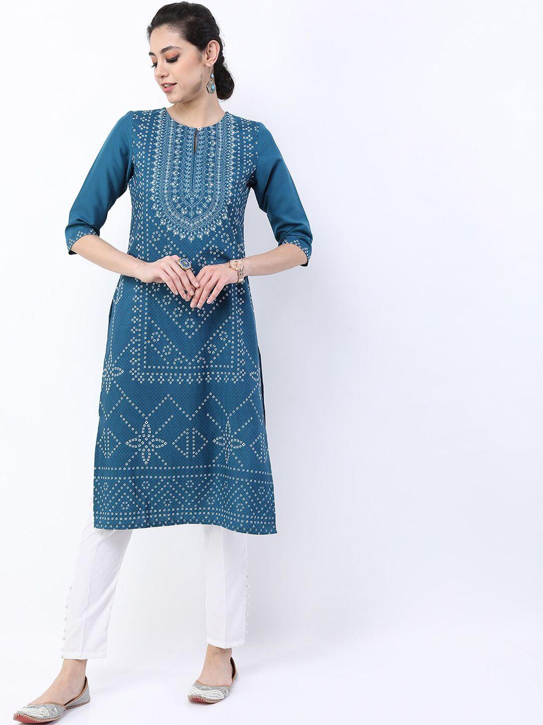 ketch women blue bandhani printed kurta