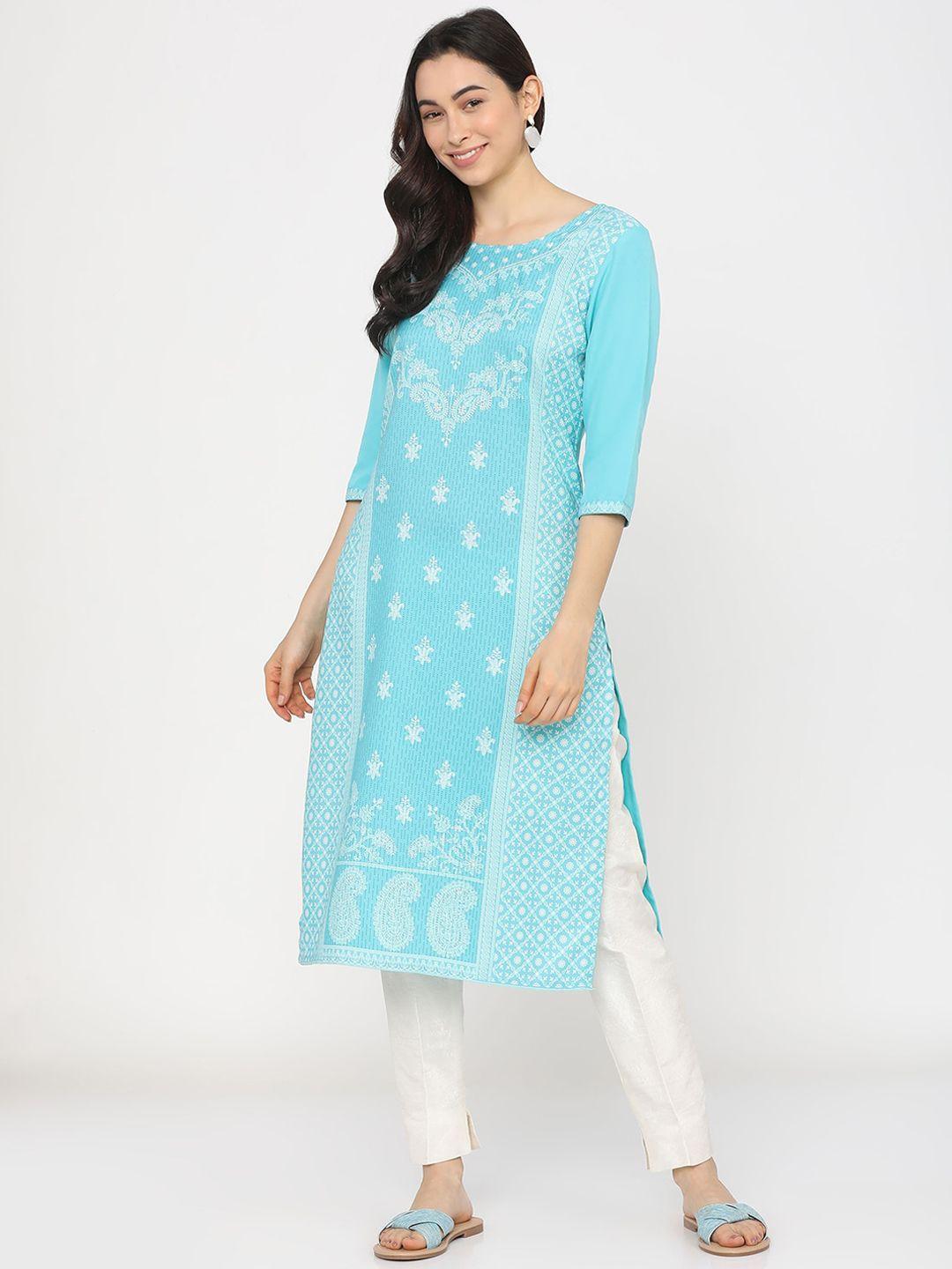 ketch women blue ethnic motifs kurta