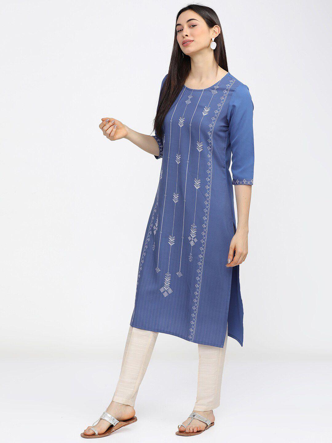 ketch women blue ethnic motifs printed kurta