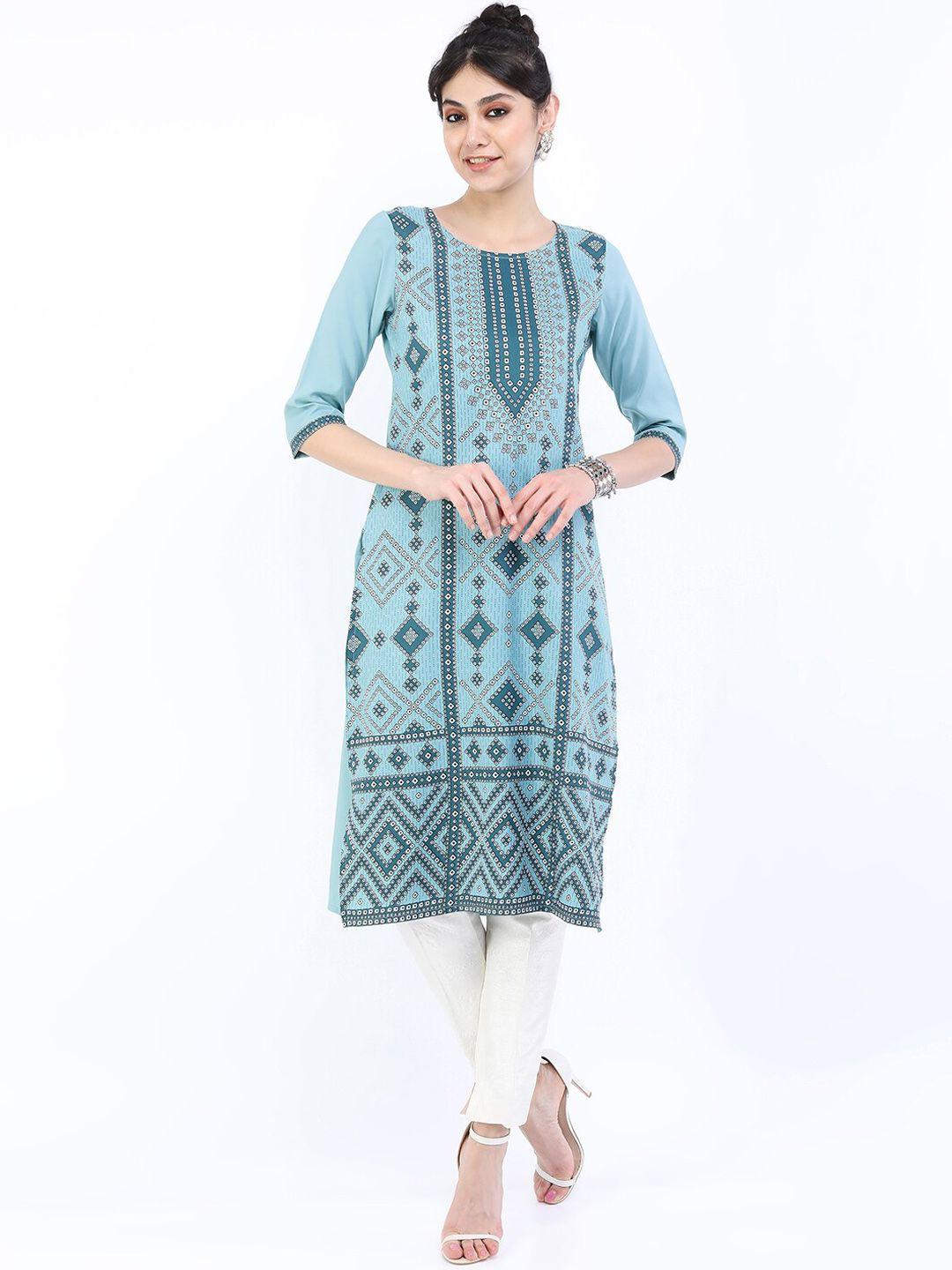 ketch women blue ethnic motifs printed thread work kurta